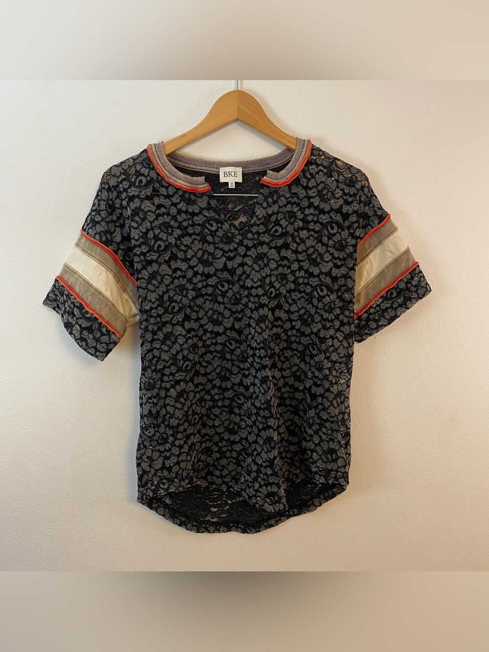 BKE Floral Black Short Sleeve Top See-Through Womens XS